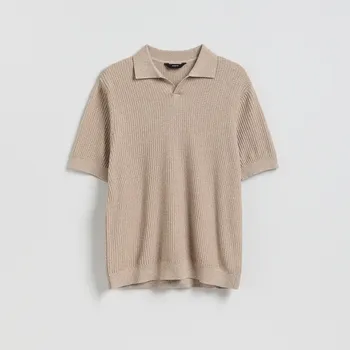 Pánský svetr Reserved - Strukturální polo svetr - béžová - 693HT-80M - 693HT-80M-L