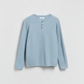 Pánský svetr Reserved - Strukturální svetr z bavlny - bleděmodrá - 653HD-05X - 653HD-05X-XXL