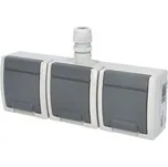 ATLAS IP65 Zásuvka 3x 2P+PE, 3-násobná vodorovná s vývodkou M20, na povrch, šedá