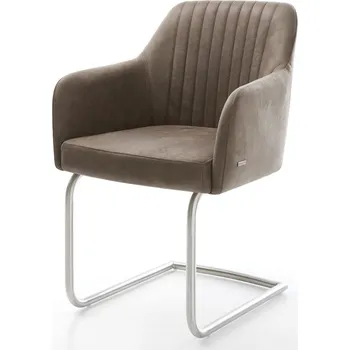 Jídelní židle DELIFE Jídelní židle Greg-Flex mikrovlákno taupe vintage jídelní židle kulatá nerezová ocel taštičkové pružiny