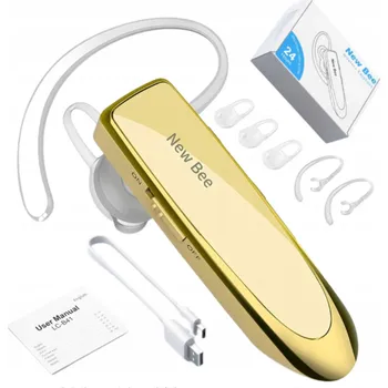 Sluchátka BEZDRÁTOVÉ POHODLNÉ SLUCHÁTKO NEW BEE DO UCHA BLUETOOTH ZLATÉ