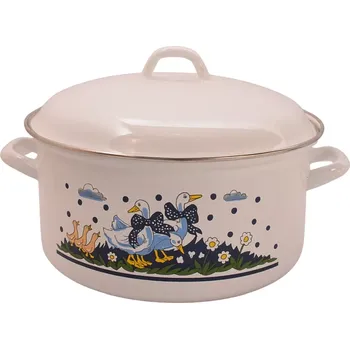 Hrnec Kastrol s poklicí smalt bílý potisk husy 24cm 3,5 l