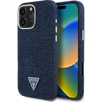 Pouzdro na mobilní telefon Guess - Denim Triangle Logo MagSafe (GUHMP16LRJFWTLB) - iPhone 16 Pro - modrá