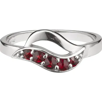 Prsten Stříbrný prsten s českým granátem, rhodiovaný - vlnka Velikost: 55