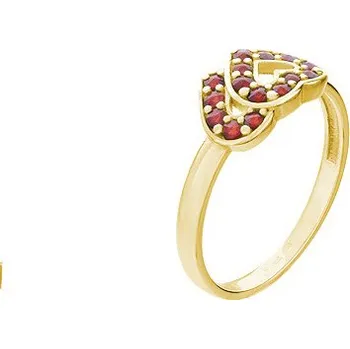 Prsten Stříbrný prsten s českým granátem, zlacený - srdce Velikost: 58