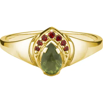 Prsten Stříbrný prsten s českým granátem a vltavínem, zlacený - kapka Velikost: 58