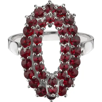 Prsten Stříbrný prsten s českým granátem, rhodiovaný - ovál Velikost: 57