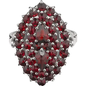 Prsten Stříbrný prsten s českým granátem, rhodiovaný - ovál Velikost: 53