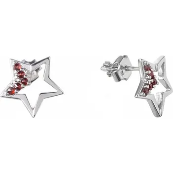 Náušnice Stříbrné náušnice s českým granátem, rhodiované - hvězda Zapínání: balónek