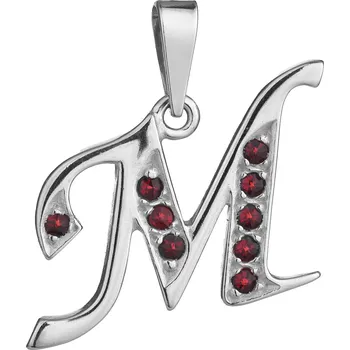 Přívěsek Stříbrný přívěsek s českým granátem, rhodiovaný - písmeno M