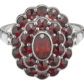 Prsten Stříbrný prsten s českým granátem, rhodiovaný - ovál Velikost: 58