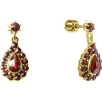 Náušnice Stříbrné náušnice s českým granátem, zlacené - kapka Zapínání: puzeta