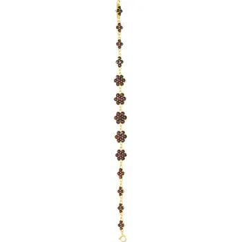 Náramek Stříbrný náramek s českým granátem, zlacený - květina