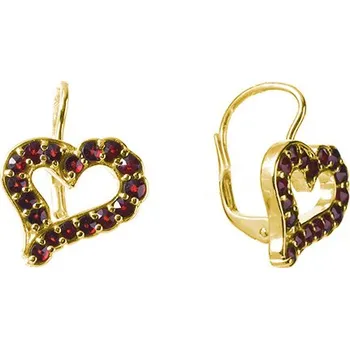 Náušnice Stříbrné náušnice s českým granátem, zlacené - srdce Zapínání: puzeta