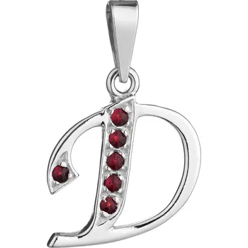 Přívěsek Stříbrný přívěsek s českým granátem, rhodiovaný - písmeno D