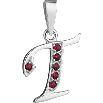 Přívěsek Stříbrný přívěsek s českým granátem, rhodiovaný - písmeno T