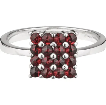 Prsten Stříbrný prsten s českým granátem, rhodiovaný - čtverec Velikost: 58