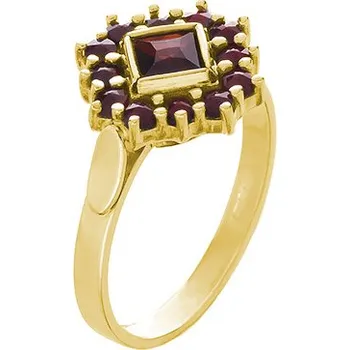 Prsten Stříbrný prsten s českým granátem, zlacený - čtverec Velikost: 59