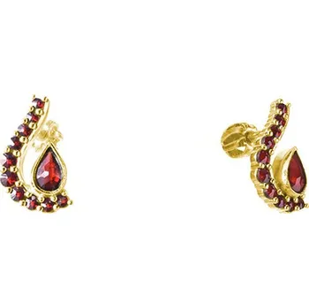 Náušnice Stříbrné náušnice s českým granátem, zlacené - kapka Zapínání: balónek