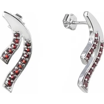 Náušnice Stříbrné náušnice s českým granátem, rhodiované - vlnka Zapínání: puzeta