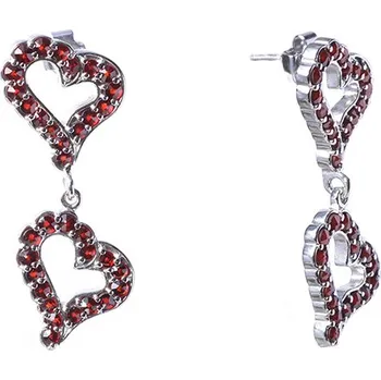 Náušnice Stříbrné náušnice s českým granátem, rhodiované - srdce Zapínání: klapka