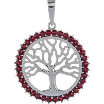 Přívěsek Stříbrný přívěsek s českým granátem, rhodiovaný - strom života
