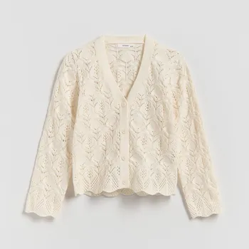 Dívčí oblečení Reserved - Ažurový kardigan - krémová - 804IE-01X - 804IE-01X-116