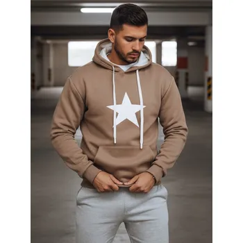 Pánské oblečení Dstreet Pánská mikina s kapucí a hvězdou BX5928 Barva: Světle Hnědá, Velikost: XL