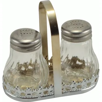 Vařečka Sada solnička a pepřenka kulatá skleněná na stojánku 2 kusy