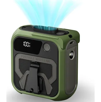 Powerbanka Techsuit - prémiový přenosný mini ventilátor (Z13) - s power bankou, dobíjecí, 5 rychlostí větru, spona na opasek, 10000mAh - zelený