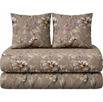 Povlečení Povlečení bavlněný satén hnědé TAUPE 160x200 s květinovým vzorem Produkt PL