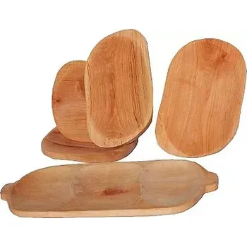 Outdoor vaření Velký dřevěný podnos dělený a čtyři velké talíře