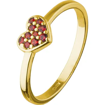 Prsten Stříbrný prsten s českým granátem, zlacený - srdce Velikost: 59