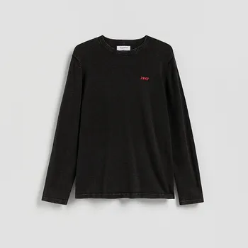 Pánské tričko Reserved - Tričko s dlouhými rukávy a výšivkou - černý - 641HD-99X - 641HD-99X-L