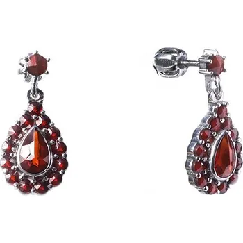 Náušnice Stříbrné náušnice s českým granátem, rhodiované - kapka Zapínání: klapka