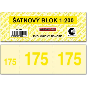 Tiskopis Šatnové bloky 1-200 čísel - žlutá