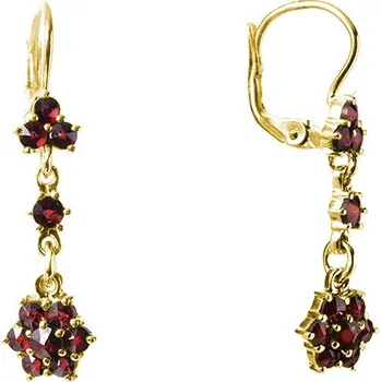 Náušnice Stříbrné náušnice s českým granátem, zlacené - květina Zapínání: puzeta