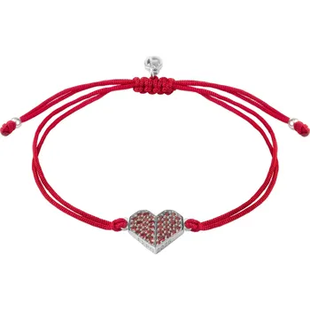 Náramek Shamballa EXPO 2025, stříbrný náramek s českým granátem, rhodiovaný - srdce