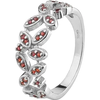 Prsten Stříbrný prsten s českým granátem, rhodiovaný - lístek Velikost: 53