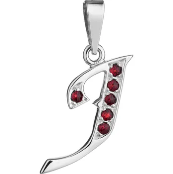 Přívěsek Stříbrný přívěsek s českým granátem, rhodiovaný - písmeno J