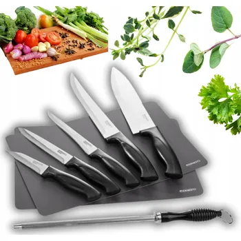 Kuchyňský nůž Ernesto NOŽE Sada 5 nožů, brousek, prkénko na krájení