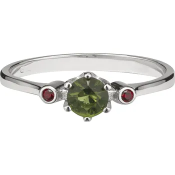 Prsten Stříbrný prsten s českým granátem a vltavínem, rhodiovaný Velikost: 52