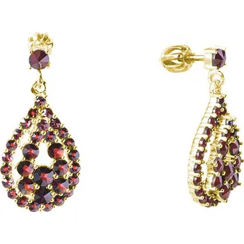 Náušnice Stříbrné náušnice s českým granátem, zlacené - kapka Zapínání: klapka