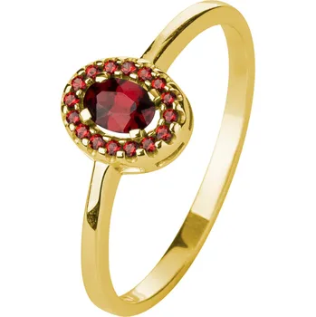 Prsten Stříbrný prsten s českým granátem, zlacený - ovál Velikost: 52