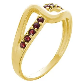 Prsten Stříbrný prsten s českým granátem, zlacený - vlnka Velikost: 58