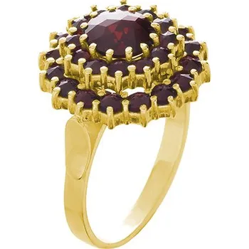 Prsten Stříbrný prsten s českým granátem, zlacený - květina Velikost: 60