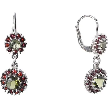 Náušnice Stříbrné náušnice s českým granátem a vltavínem, rhodiované - květina Zapínání: klapka