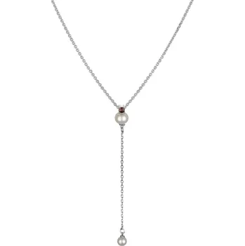 Náhrdelník Stříbrný náhrdelník s českým granátem a perlou, rhodiovaný