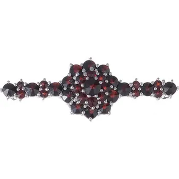 Brož Stříbrná brož s českým granátem, rhodiovaná - květina