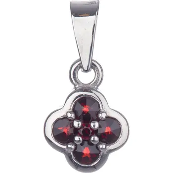 Přívěsek Stříbrný přívěsek s českým granátem, rhodiovaný - květina